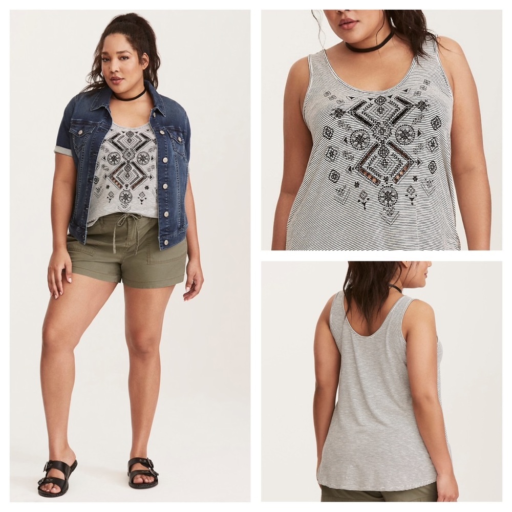 Torrid Embroidered Stripe Tank Top Size 2